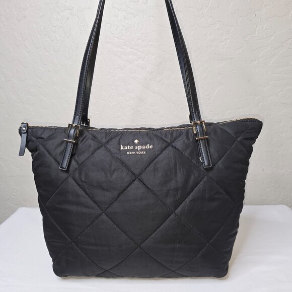 Kate Spade Watson Watson Lane Maya Quilted Black Nylon Zip Top Shoulder Bag Tote - Picture 1 of 13